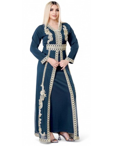 Caftan Robe orientale vert émeraude avec Broderies Dorées - Élégance  - 1