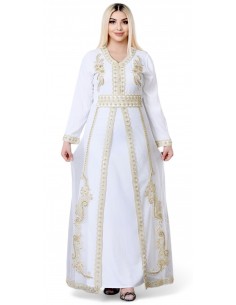 Caftan Robe orientale blanche avec Broderies Dorées - Élégance  - 1