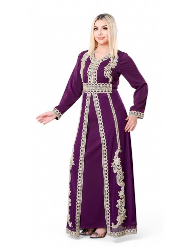 Caftan Robe orientale violet royal avec Broderies Dorées - Élégance  - 1