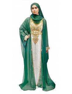 Caftan Vert Émeraude avec strass et Broderies Dorées - Élégance Orientale Mastour  - 2