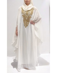 Robe Dubai farasha caftan blanc dore Sabra  - 1