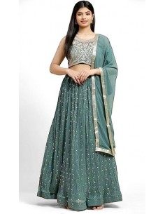 Lehenga Vert Émeraude avec Broderies Scintillantes - Élégance Indienne pour Mariage et Cérémonie  - 1