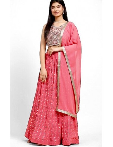 Lehenga Rose Fuchsia avec Broderies Étincelantes - Élégance Indienne pour Mariages et Fêtes  - 1