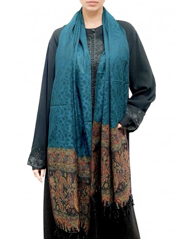 Étole Pashmina Vert turquoise et Motifs Paisley - Indian chic  - 1