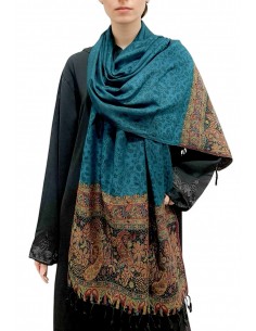 Étole Pashmina Vert turquoise et Motifs Paisley - Indian chic  - 1 2