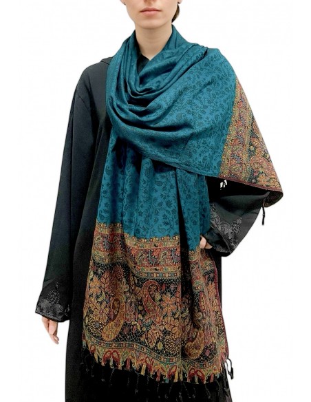 Étole Pashmina Vert turquoise et Motifs Paisley - Indian chic  - 2