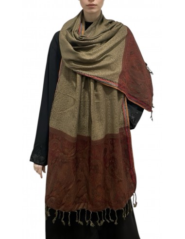 Étole Pashmina Beige et Bordeaux avec Motifs Paisley  - 1