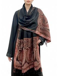 Étole Pashmina noir et Bordeaux avec Motifs Paisley  - 2 2