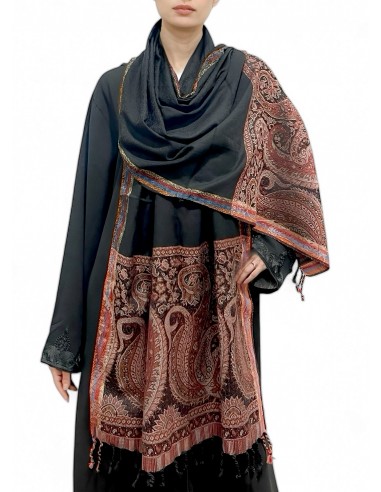 Étole Pashmina noir et Bordeaux avec Motifs Paisley  - 1