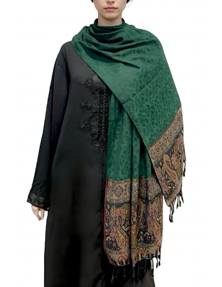 Écharpe Émeraude avec Motifs Traditionnels Pashminavert  - 1