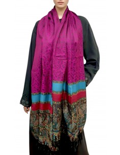 Écharpe en Pashmina fuchsia à Motifs Traditionnels  - 2