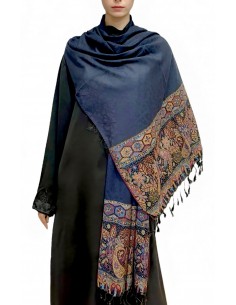 Écharpe en Pashmina Bleu Nuit à Motifs Raffinés  - 1