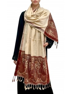 Écharpe en Pashmina Crème et bordeaux aux Motifs Paisley Élégants  - 1 2