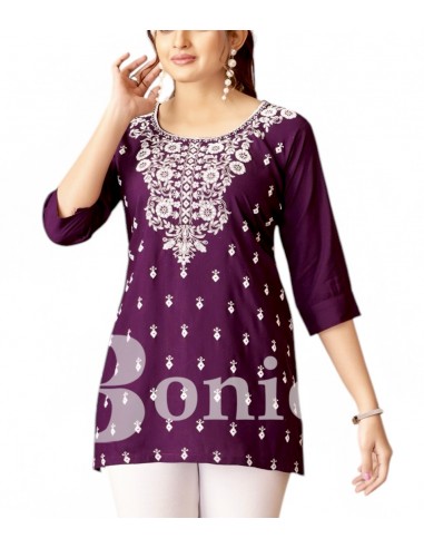 Kurti Violet Aubergine avec imprimé Florale Élégante  - 1