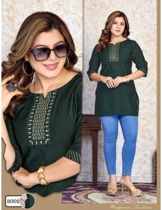 Kurti vert avec Broderie Florale Élégante  - 1
