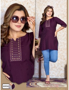 Kurti violet avec Broderie Florale Élégante  - 1