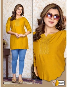 Kurti jaune avec Broderie Florale Élégante  - 1