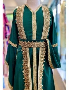 Caftan fille Enfant vert émeraude  - 1 2