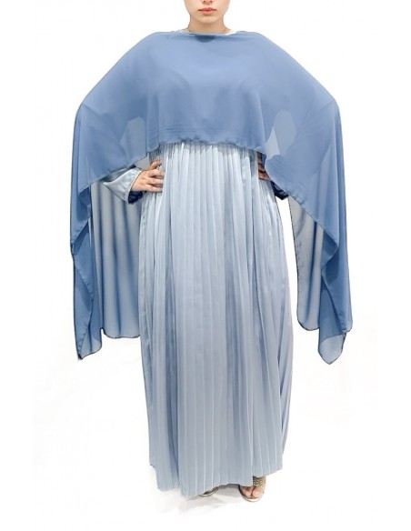 Robe Soirée Satin cape bleu ciel – Élégance Fluide et Plissée  - 1