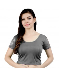 Choli Blouse de Sari indien varanasi gris  - 1