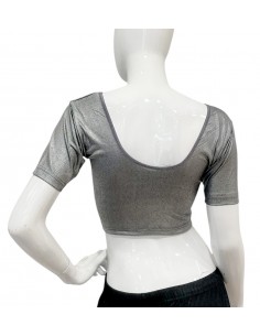 Choli Blouse Argente Gris Foncé – Idéal pour Sari, Mariage Indien & Danse Bollywood  - 1 2