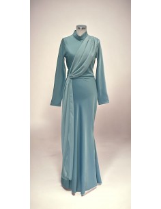 ✨ Robe Longue Drapée Élégante bleu eau – Chic & Intemporelle – Taille Unique 34-42 ✨  - 1