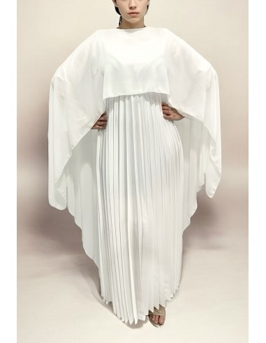 Robe Soirée Satin cape blanc – Élégance Fluide et Plissée  - 1