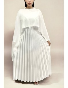 Robe Soirée Satin cape blanc – Élégance Fluide et Plissée  - 1 2
