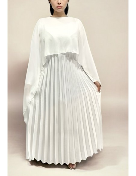 Robe Soirée Satin cape blanc – Élégance Fluide et Plissée  - 2