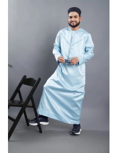 Qamis Émirati Homme bleu ciel - Élégance et Pureté pour l'Aïd et la Prière | Tailles 50 à 60  - 1 2