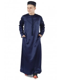 Qamis Émirati Homme - Élégance et Raffinement pour l'Aïd et la Prière Bleu marine| Tailles 50 à 60  - 1 2