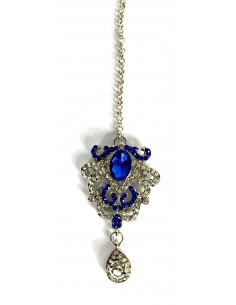 Maang Tikka (Bijoux de tête) argenté bleu  - 2 2