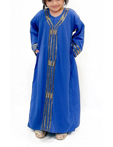 Djellaba Abaya Enfant pour l'Aïd - Élégance et Tradition Bleu Royal  - 1