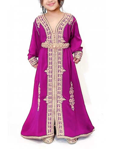 Caftan fille Enfant Marocain prune 3 - 4 ans - Idéal pour Mariage, Fête et Aïd | Robe Orientale Princesse  - 1