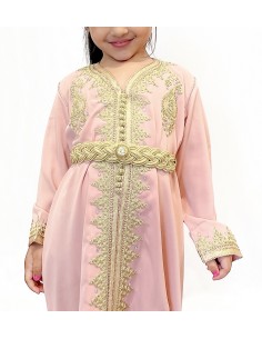 Caftan fille Enfant Marocain Rose clair 3 - 6 ans - Idéal pour Mariage, Fête et Aïd | Robe Orientale Princesse  - 1 2