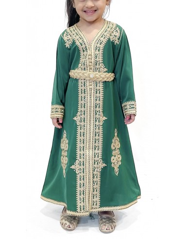 Caftan fille Enfant Marocain Vert 2 au 6ans  - Idéal pour Mariage, Fête et Aïd | Robe Orientale Princesse  - 1