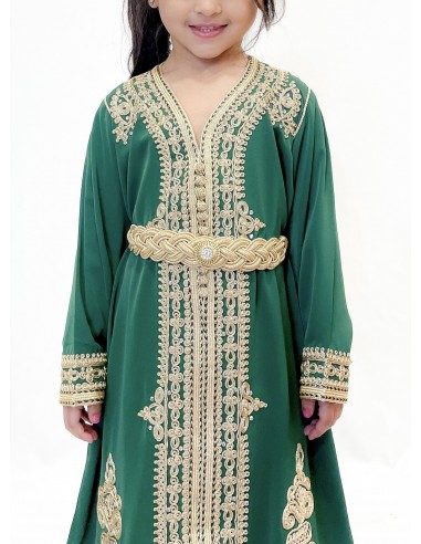 Caftan fille Enfant Marocain Vert 2 au 6ans  - Idéal pour Mariage, Fête et Aïd | Robe Orientale Princesse  - 2