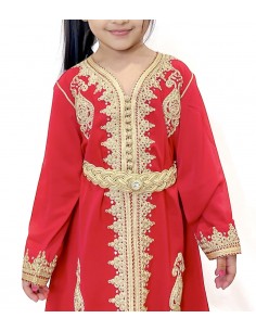 Caftan fille Enfant Marocain Rouge 3 - 9ans  - Idéal pour Mariage, Fête et Aïd | Robe Orientale Princesse  - 1 2