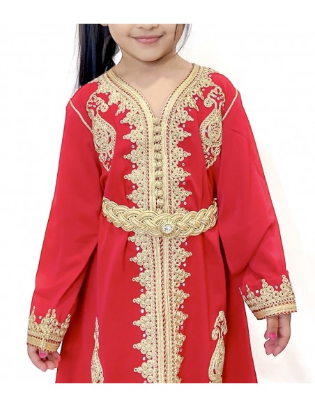 Caftan fille Enfant Marocain Rouge 3 - 9ans  - Idéal pour Mariage, Fête et Aïd | Robe Orientale Princesse  - 2