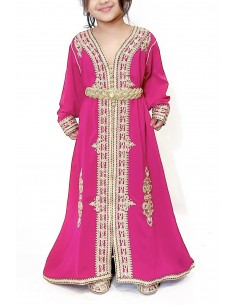 Caftan fille Enfant Marocain Rose fushschia 3 - 9ans - Idéal pour Mariage, Fête et Aïd | Robe Orientale Princesse  - 1