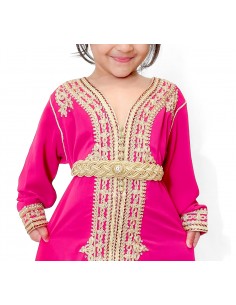 Caftan fille Enfant Marocain Rose fushschia 3 - 9ans - Idéal pour Mariage, Fête et Aïd | Robe Orientale Princesse  - 1 2