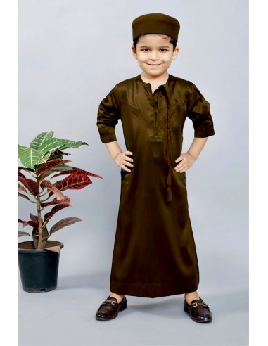 Qamis Émirati Enfant marron - Tenue Élégante pour l'Aïd et la Prière  - 1