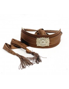 Ceinture Orientale en Satin Marron avec Boucle Dorée – Accessoire Élégant pour Caftan et Takchita  - 1