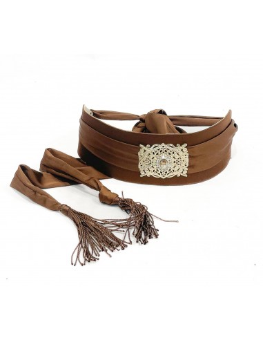 Ceinture Orientale en Satin Marron avec Boucle Dorée – Accessoire Élégant pour Caftan et Takchita  - 1