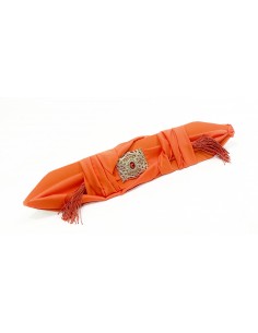 Ceinture Orientale en Satin Orange avec Boucle Dorée – Accessoire de Luxe pour Caftan et Takchita  - 1 2