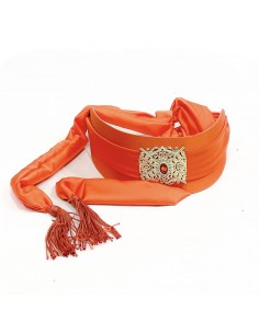 Ceinture Orientale en Satin Orange avec Boucle Dorée – Accessoire de Luxe pour Caftan et Takchita  - 1