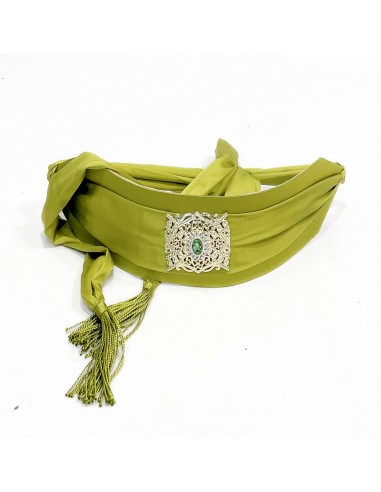 Ceinture Orientale en Satin Vert Olive avec Boucle Dorée – Accessoire Élégant pour Caftan et Takchita  - 1