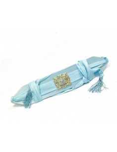 Ceinture Orientale en Satin Bleu Ciel avec Boucle Dorée – Accessoire Chic pour Caftan et Takchita  - 1 2