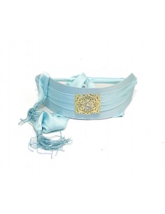 Ceinture Orientale en Satin Bleu Ciel avec Boucle Dorée – Accessoire Chic pour Caftan et Takchita  - 1