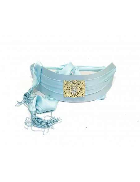 Ceinture Orientale en Satin Bleu Ciel avec Boucle Dorée – Accessoire Chic pour Caftan et Takchita  - 1